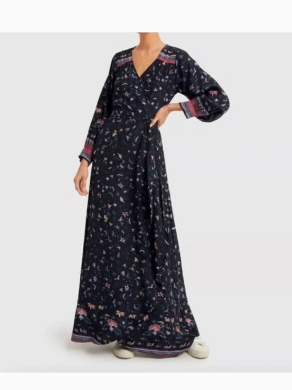 Natalie Martin Briana Silk Maxi Dress Lotus Print Nero- S
